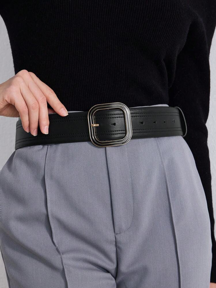 1 PIEZA CINTURÓN ANCHO PARA MUJER NEGRO DE USO DIARIO, ESTILO METÁLICO/METALIZADO, ADECUADO PARA CASUAL