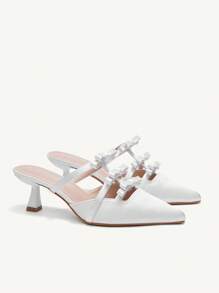 CUCCOO CHICEST 尖头、低跟、蝴蝶结设计女式高跟鞋，时尚、舒适，适合日常、节日和派对场合，适合圣诞节和新年假期氛围秋冬季 - 白色 - 查看 8