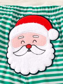 3pcs Set Baby Boy Casual Santa Claus Embroidery Bodysuit And Pants Christmas Outfit Clothes Set - Green - View 4
