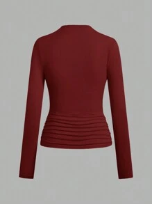 SHEIN Clasi Camiseta de manga larga de unicolor informal y versátil para mujer, ideal para otoño/invierno