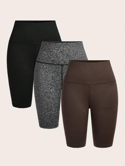 Slaydiva 3 Pcs/Set Casual Wide Waistband Shorts For Summer, Plus Size Leggings For Women As Base Layer Also Suitable For Summer Suitable For Going Out Women's Sportswear