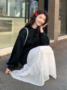 DAZY Women's Round Neck Long Sleeve Simple Solid Color Patchwork Casual Sweatshirt Dress Fall,Winter - Multicolor - View 3