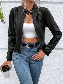 Calvaya Zip Up Jacket Fall Winter Cloth For Women - Black - View 4