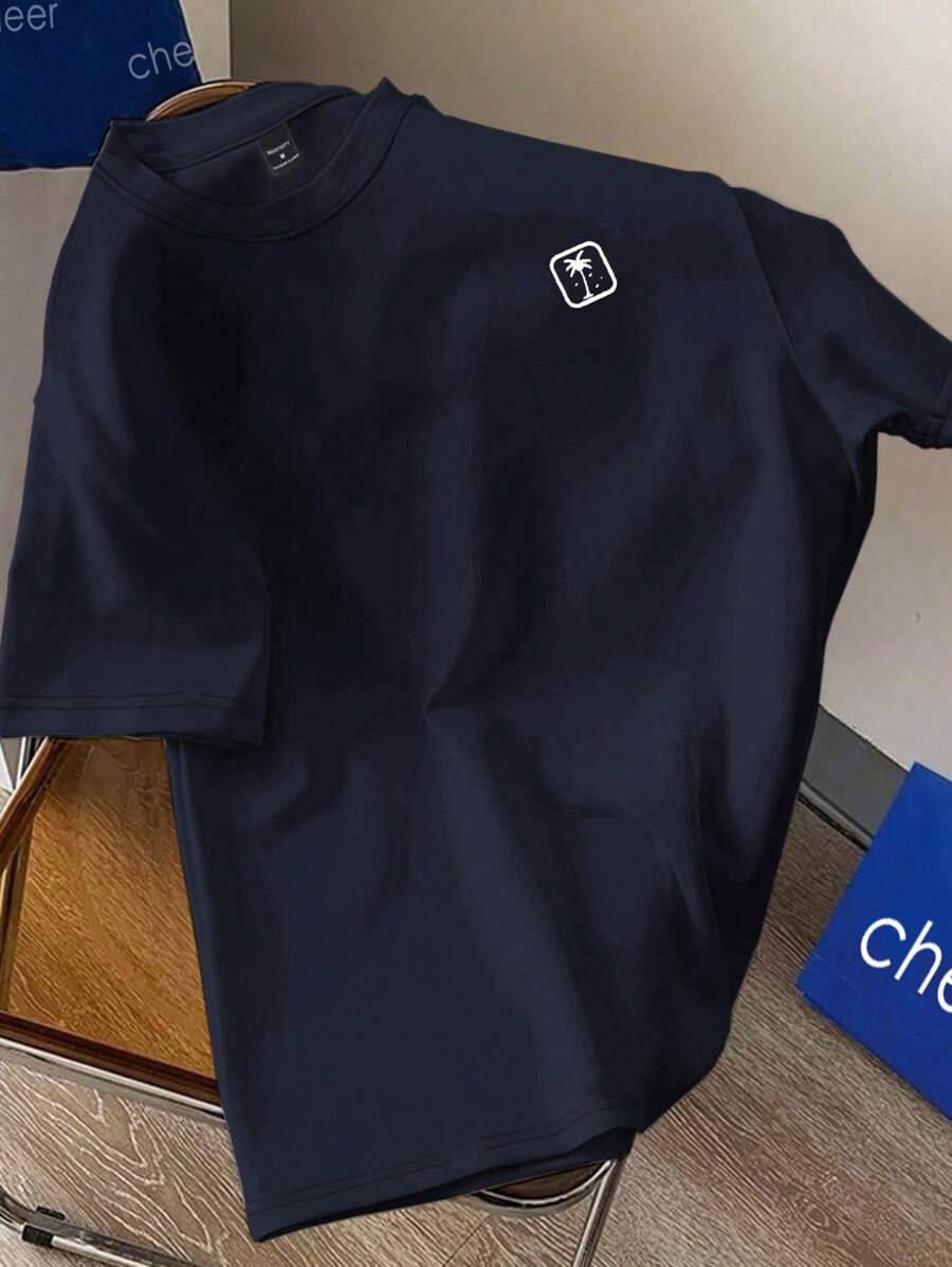 Claim Dot 男士夏季印花圆领短袖休闲T恤，男士夏季街头风T恤，男士落肩T恤，街头风，男友礼物，返校季，图案T恤，返校季 - 寶藍色 - 查看 1