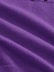 Manfinity VCAY Men's Knit Casual Loose Fit Drop Shoulder Long Sleeve Sweater, Young & Daily Wear, For Fall Winter, Couple Things - Purple - View 6