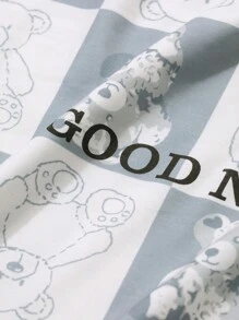 DAZY All-Over Letter Print & Adorable Cartoon Bear Pattern Loose Fit Jumpsuit Pajama - Blue - View 9