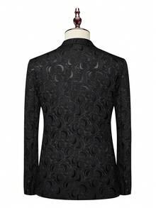 Manfinity Mode 男士對比色西裝套裝，配有亮片刺繡下襬翻領西裝外套和修身長褲，適合派對穿著 - 黑色 - 查看 2