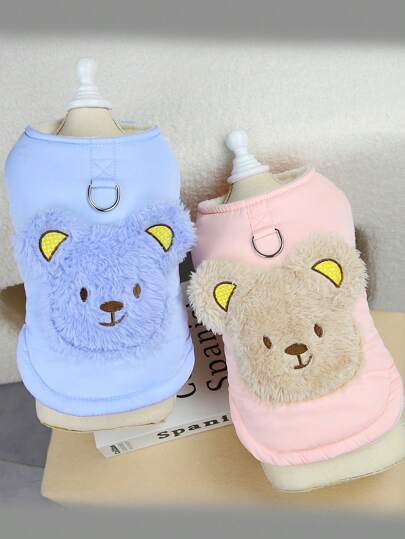 PETSIN Cute Pink Bear Padded Windproof Waterproof Outdoor Casual Leash Warm Plush Pet Jacket
