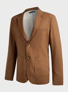 Manfinity VCAY Men's 2pcs Woven Integrated Casual Business Suit Jacket, Spring/Autumn - Camel - View 4