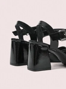 CUCCOO DOLLMOD Women Mary Jane Square Toe High Heel Shoes With Thick Strap Buckle, Black Spring Shoes Spring Break Easter - Black - View 3