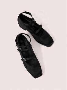 CUCCOO DOLLMOD Women's Square Toe Chunky Heel Hollow Strap Mary Jane High Heel Pumps, Black - Black - View 6