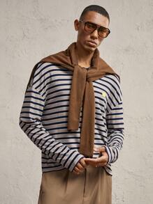 AKNOTIC Party Men's Loose Crew Neck Striped Long Sleeve Knit Sweater, Suitable For Everyday Wear - Multicolor - View 6