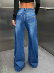 EURMUSE Women Casual Front Button Pocket Simple Design Denim Long Pants, Daily Wear - Medium Wash - View 2
