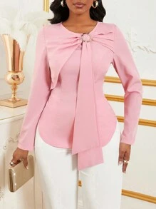 SHEIN Unity 女士优雅设计长袖粉色衬衫，秋季