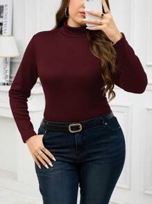 SHEIN Clasi 大码女式长袖保暖内衬保暖 T 恤，秋冬款 - 酒紅色 - 查看 5