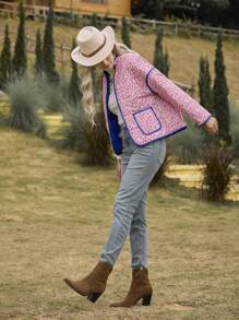 LanaWest Women's Pink Ditsy Floral Padded Padded Coat Clothes Winter - Pink - View 3
