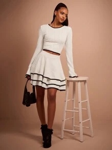 COSMINA 女士荷叶边下摆多层短款休闲裙 - 奶油色 - 查看 5