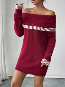 Chiquease Robe pull ample et décontractée à épaules dénudées, couleur unie, style sexy