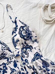 Soleia Vacation V-Neck Hollow Out A-Line Backless Slip Dress