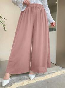 Dazy Plus 大码休闲纯色阔腿裤，四季皆宜 - 粉色 - 查看 5