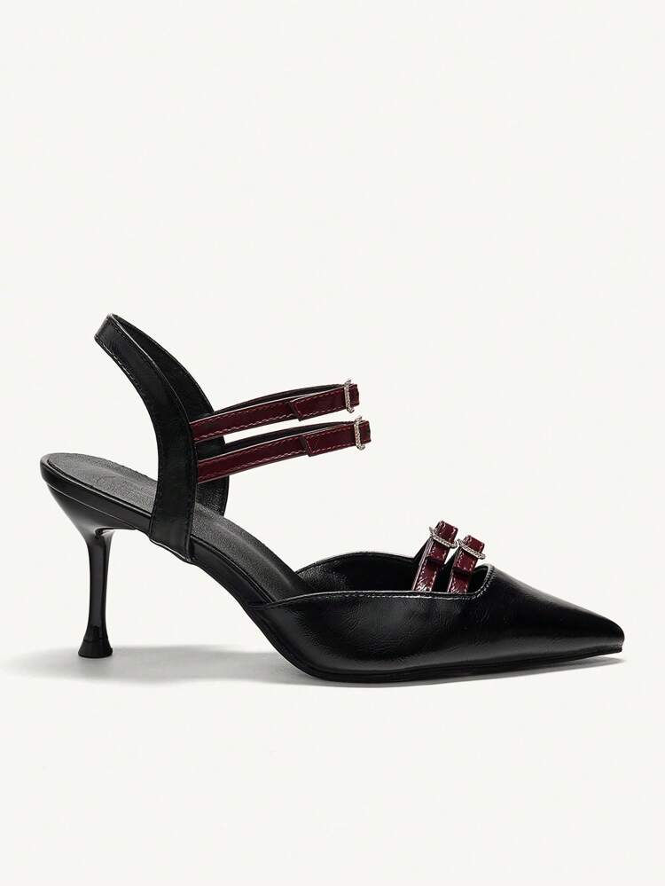 CUCCOO CHICEST Pointed Toe Mid Heel Closed Toe Double Buckle Strap Sandals For Women