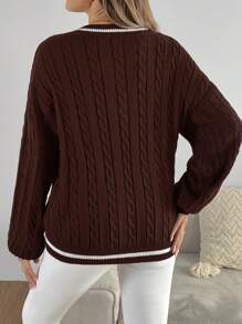 SHEIN Maternity Solid Color Patchwork V-Neck Casual Sweater