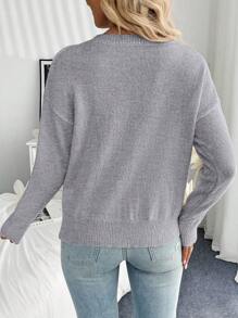 SHEIN Unity Handmade 3D Floral Decor Sweater, Stylish For Autumn/Winter Knit Pullover Fall - Grey - View 2