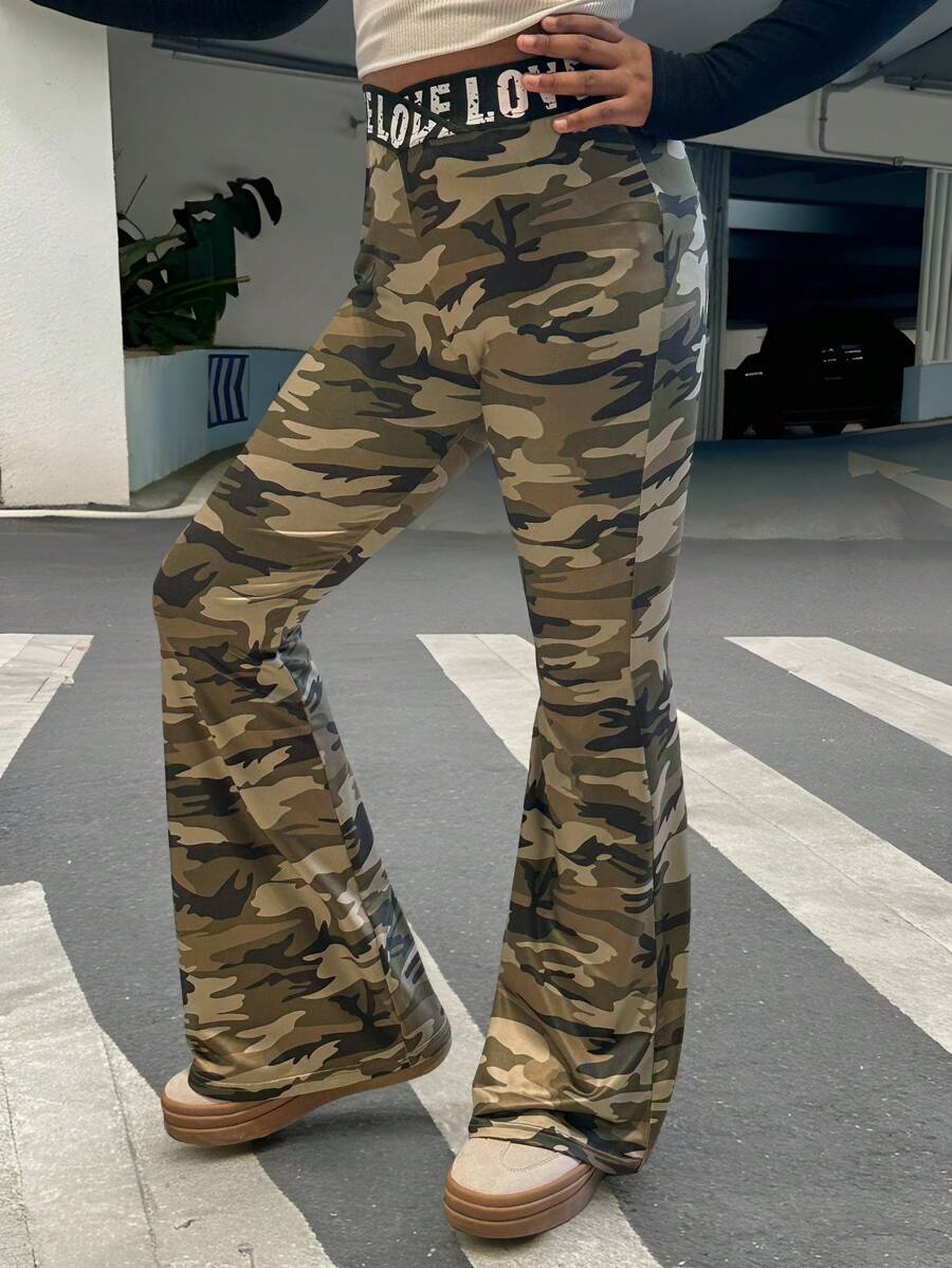 Slaydiva Tween Girl 运动休闲针织迷彩喇叭裤 - 彩色 - 查看 1