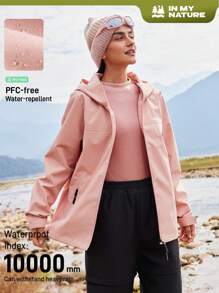 Women's Solid Color Long Sleeve Zip Front Hooded Casual Outdoor Jacket - Pink - View 1