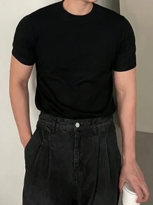 DAZY Men's Basic Black Knitted Pullover - Black - View 5