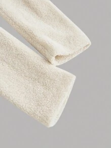 SHEIN MOD 高领前系带长袖腰部收紧泰迪夹克（米色）、泰迪外套、羊毛夹克、冬季女外套、冬装 - 杏色 - 查看 4