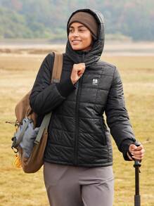 In My Nature 女士户外冬季连帽拉链夹克，简约时尚，日常休闲装 - 黑色 - 查看 6