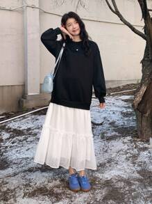 DAZY Women's Round Neck Long Sleeve Simple Solid Color Patchwork Casual Sweatshirt Dress Fall,Winter - Multicolor - View 2