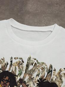 Men Crew Neck Camouflage, Cartoon Character & Letter Print Pullover Sweatshirt - Multicolor - View 4