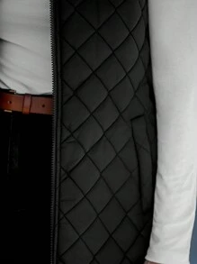 SHEIN LUNE Zip Up Sleeveless Quilted Coat - Black - View 7