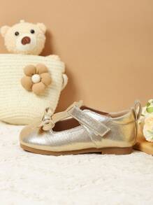 Girl Autumn/Winter Flat Bow Soft Sole Loafers - Gold - View 3