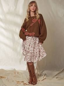 WESTFADE 蝴蝶结图案针织毛衣上衣