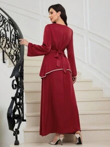 Modelyn Fashion Rhinestone Party Dress For Women Burgundy Maxi Women Outfit Long Evening Dresses - Burgundy - View 3