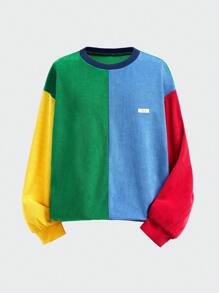 SHEIN 2pcs/Set Tween Boys American Style Casual Contrast Color Corduroy Crew Neck Long Sleeve Top And Corduroy Pants, Suitable For Autumn And Winter