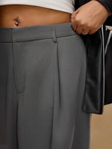 Forever 21 大码女式纯色褶皱口袋宽松阔腿休闲裤 - 深灰色 - 查看 6