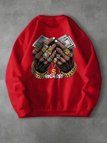 GENIUS ODE 男士圆领卫衣，简约时尚休闲日常穿搭，适合秋季，长袖上衣 - 紅色 - 查看 1