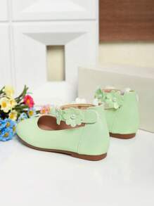 1 Pair Beautiful Floral Pattern Flat Girl Shoes, Suitable For Autumn/Winter - Mint Green - View 2