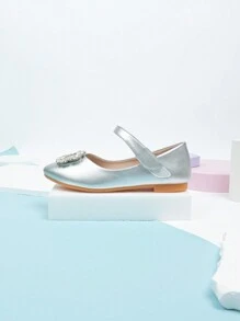 Hook And Loop Princess Shoes, Soft Bottom, Non-Slip, Pointed-Toe Casual Flats - Silver - View 3