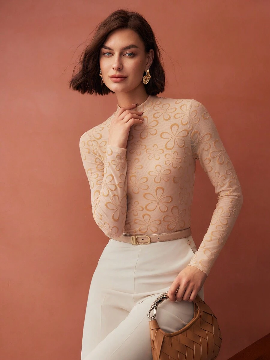 MOTF PREMIUM 花卉图案透明 T 恤