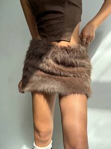 Aloruh Minifalda esponjosa moderna de cintura baja para fiestas, festivales de música Y2K, otoño/invierno