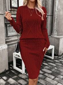 SHEIN LUNE 2pcs/Set Red Twist Tank Top And Skirt - Burgundy - View 4