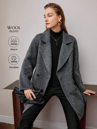 MOTF PREMIUM WOOL LAPEL COLLAR FLAP DETAIL PEA OVERCOAT