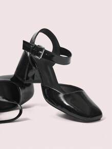 CUCCOO DOLLMOD Women Mary Jane Square Toe High Heel Shoes With Thick Strap Buckle, Black Spring Shoes Spring Break Easter - Black - View 5