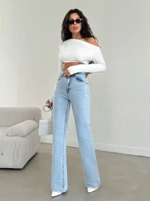 EURMUSE Women's High Waisted Stretchy Cotton Washed Light Denim Jeans - Baby Blue - View 6