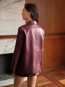 MOTF PREMIUM 宽版花卉刺绣西服外套 - 酒紅色 - 查看 5